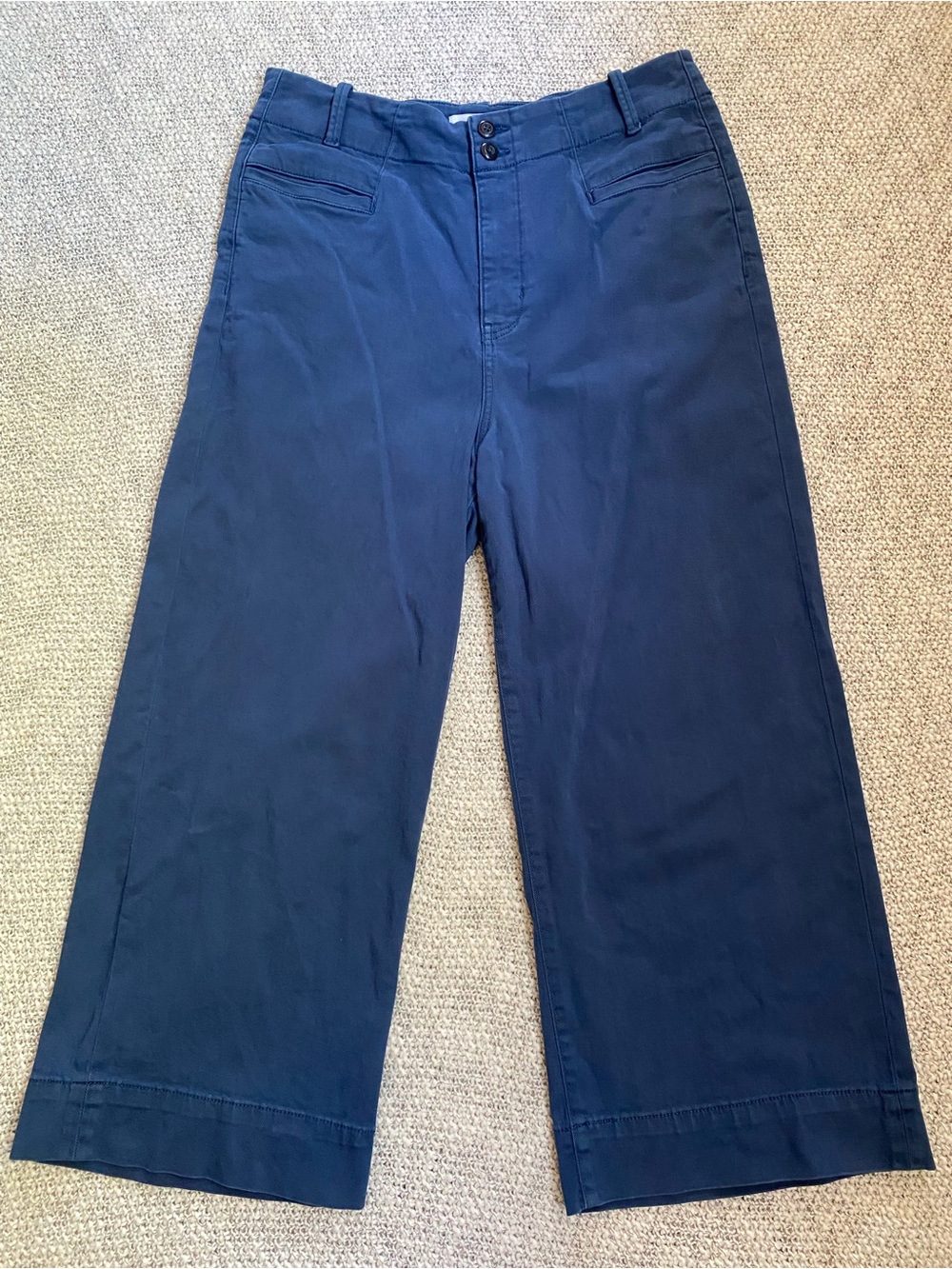 DUER Navy Blue FlexTwill High Rise Cropped Wide Leg Trouser Pants 33x26 Workwear